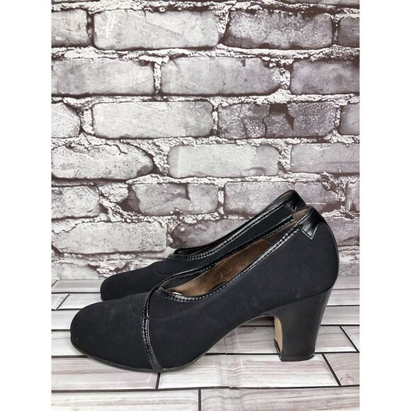 Taryn Rose Black Textile Leather Trim Closed High Heels Women’s Sz 39EU/8.5M US - Picture 1 of 16